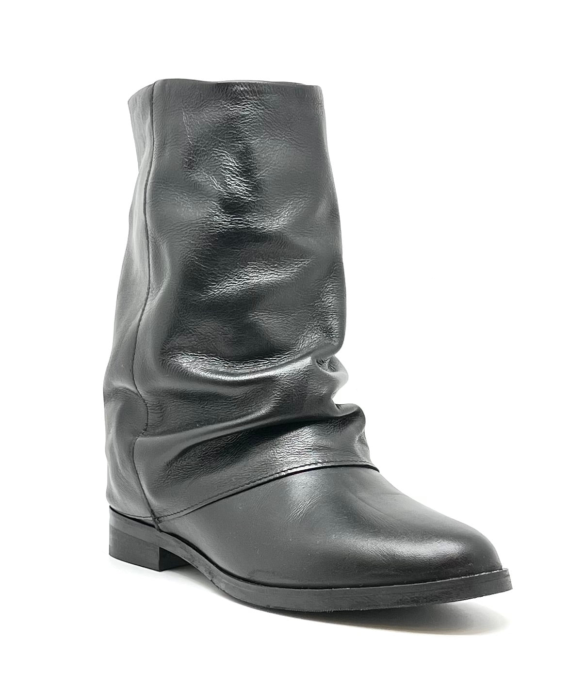 Stivaletto pelle nero zeppa