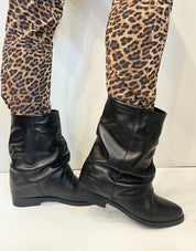 Stivaletto pelle nero zeppa