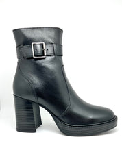 Stivaletto in pelle nero tacco largo