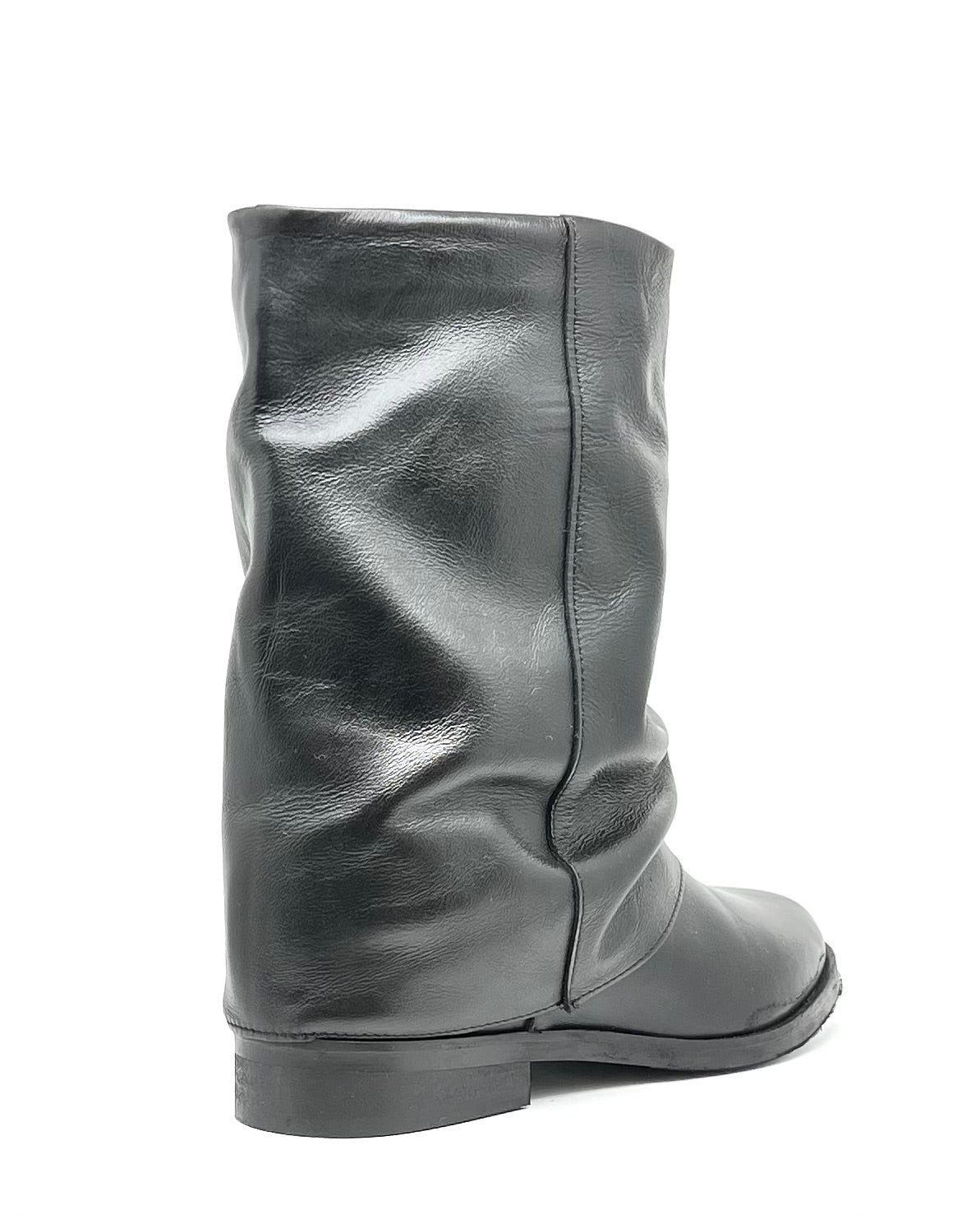 Stivaletto pelle nero zeppa