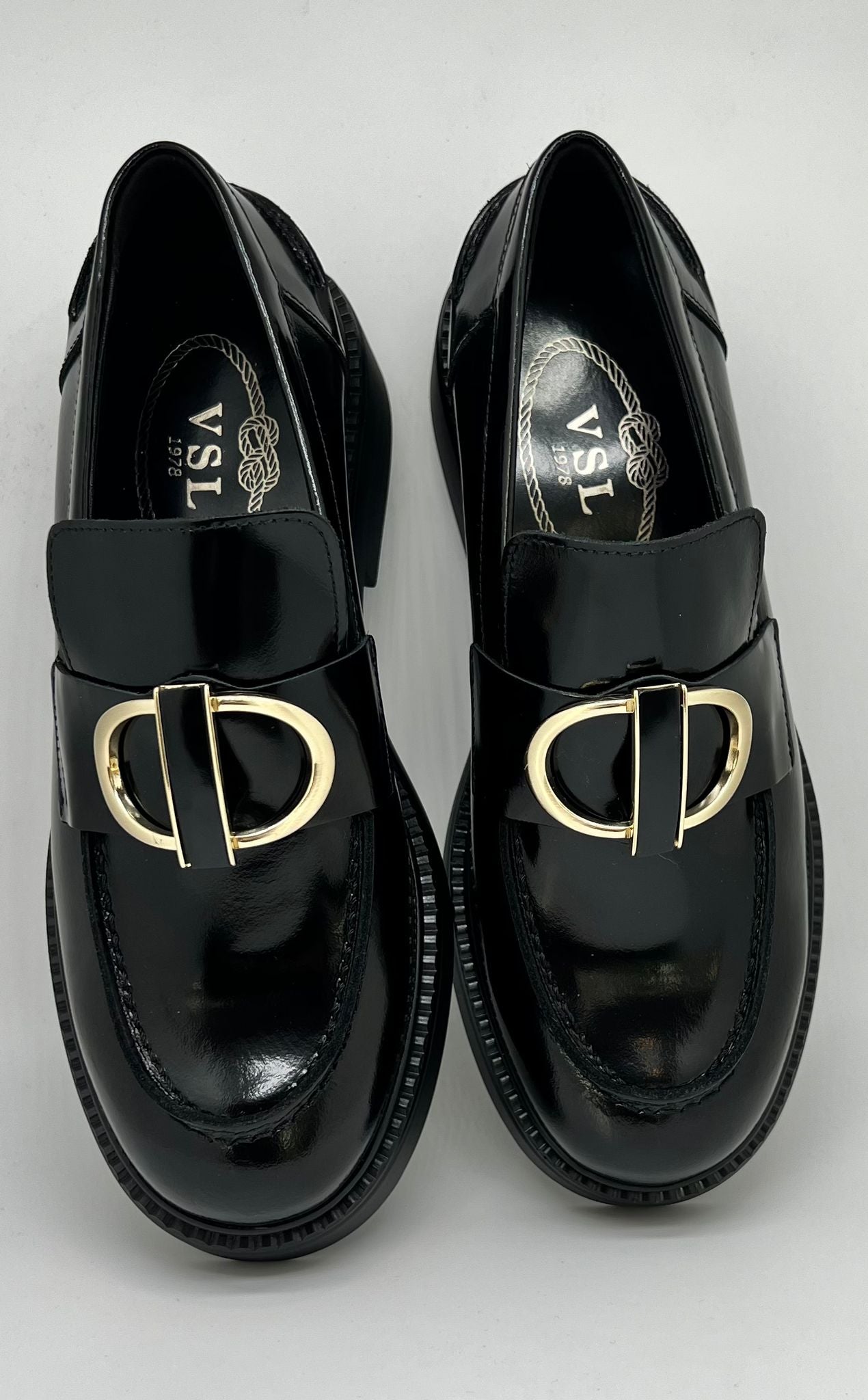 Mocassino VSL nero Gold Buckle