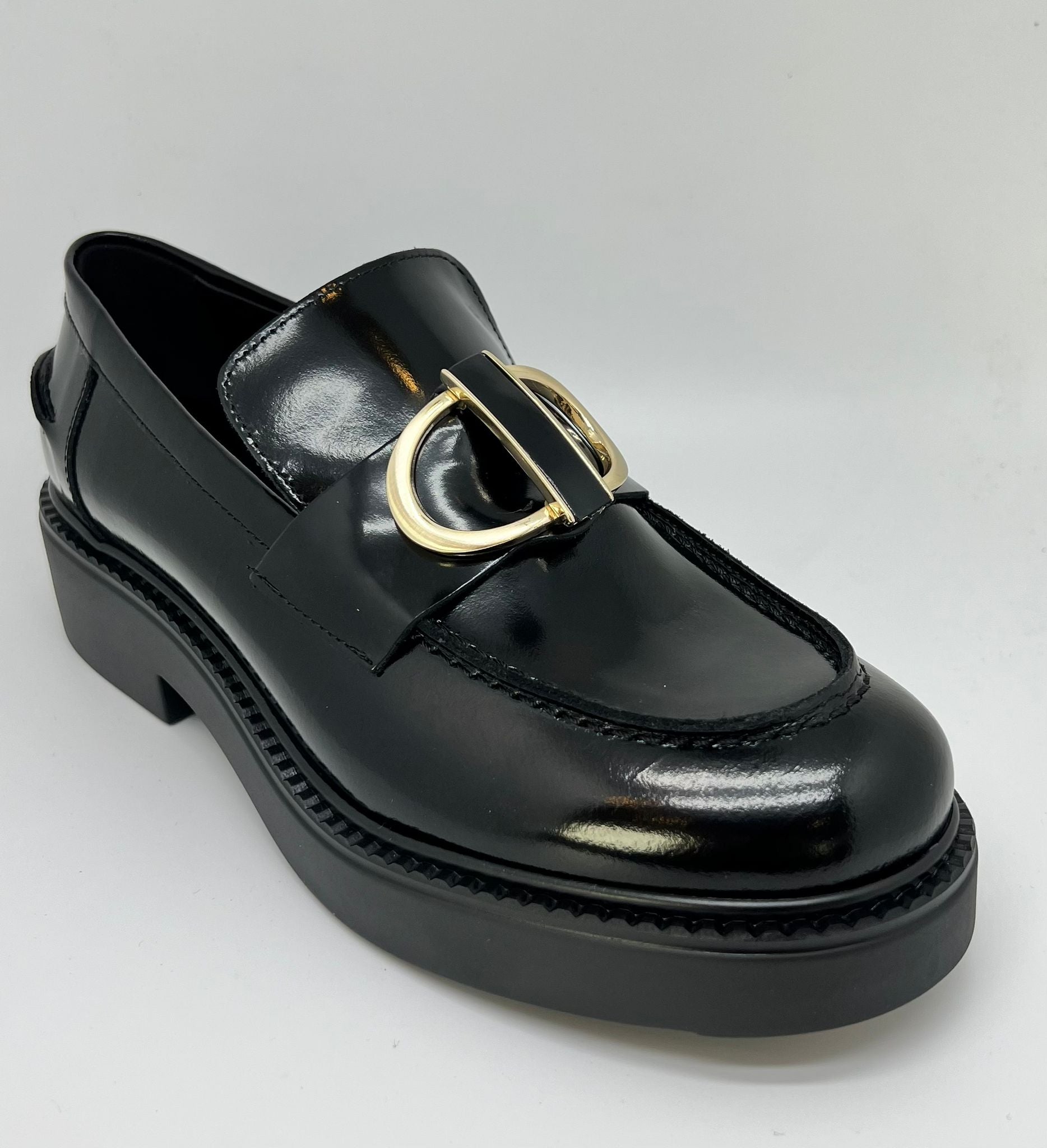 Mocassino VSL nero Gold Buckle