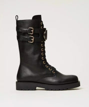 Anfibio Twinset con Ovale T in pelle nero
