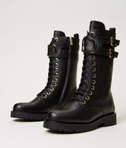 Anfibio Twinset con Ovale T in pelle nero