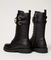 Anfibio Twinset con Ovale T in pelle nero