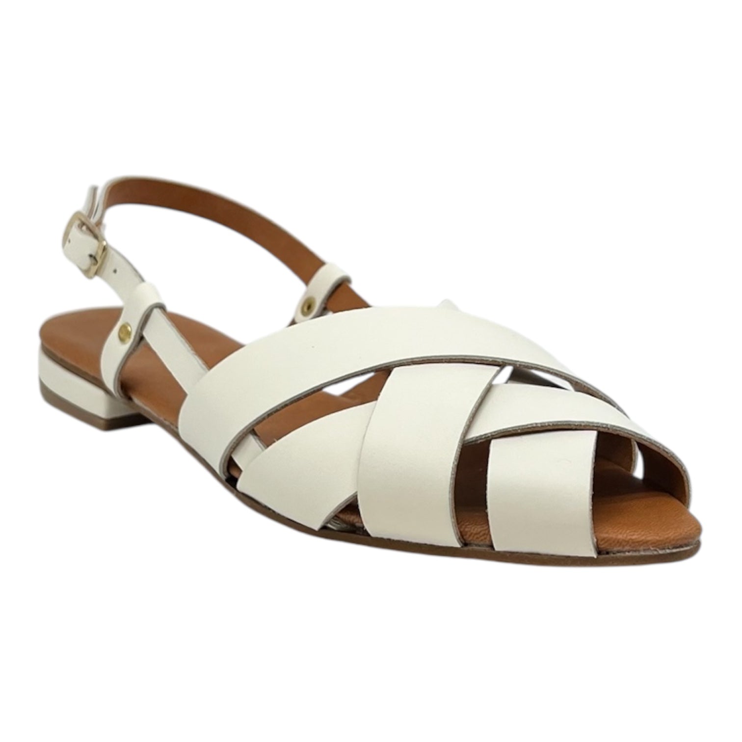 Sandalo pelle intreccio latte