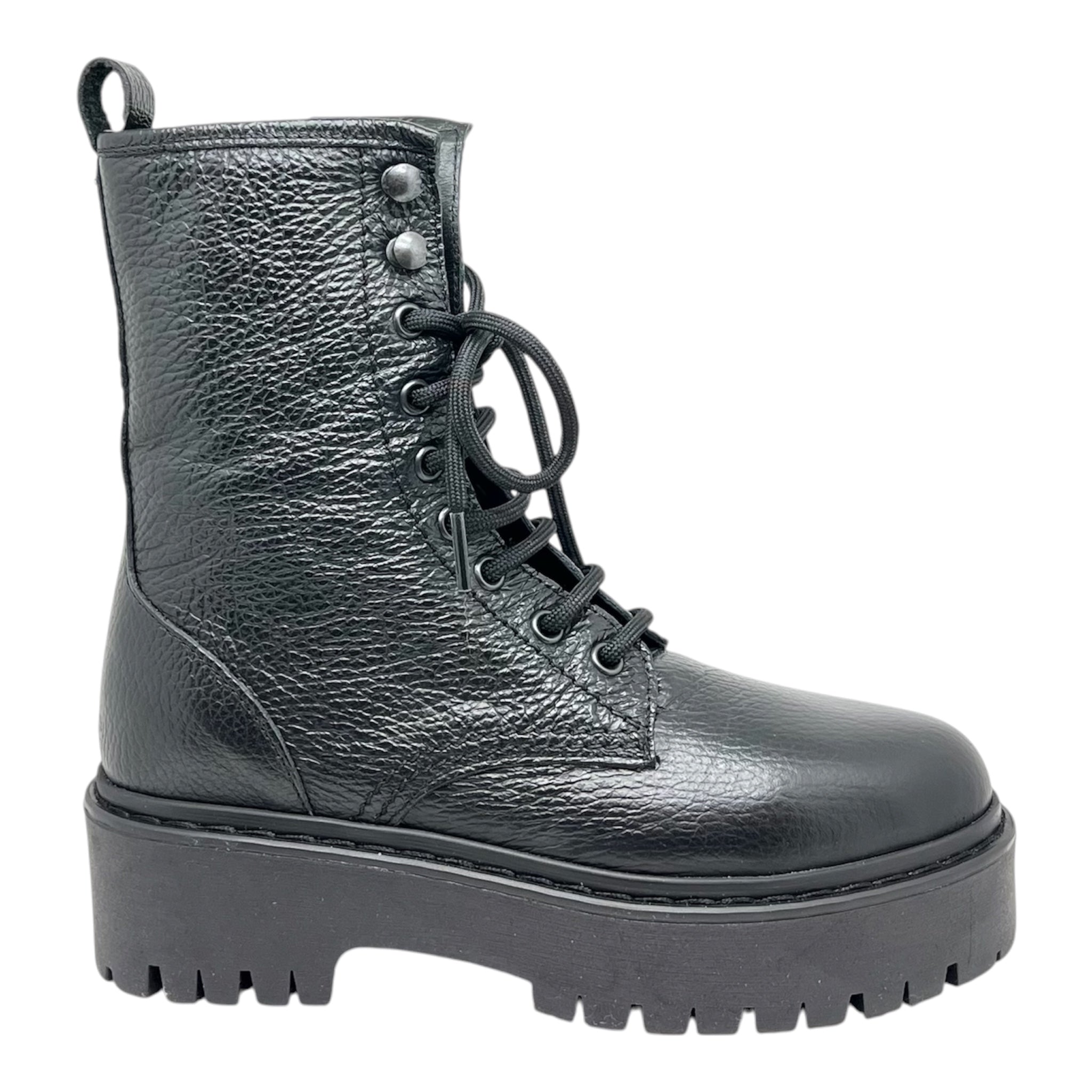 Anfibio Donna Nero Platform in Pelle Martellata - Combat Chunky con Zeppa Alta