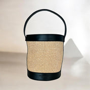 Borsa secchiello paglia e pelle