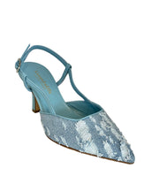 Slingback en denim léger et cuir