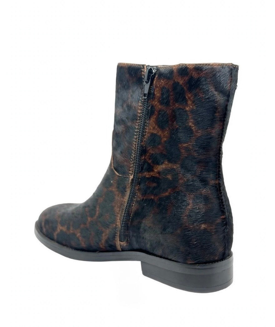 Stivaletto in Cavallino Animalier Leopardato - Tronchetto con Zip, Tacco Basso Comodo - Vera pelle