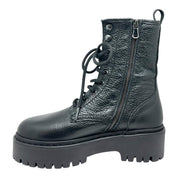 Anfibio Donna Nero Platform in Pelle Martellata - Combat Chunky con Zeppa Alta