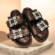 Sandalo pelle doppia fascia bronzo