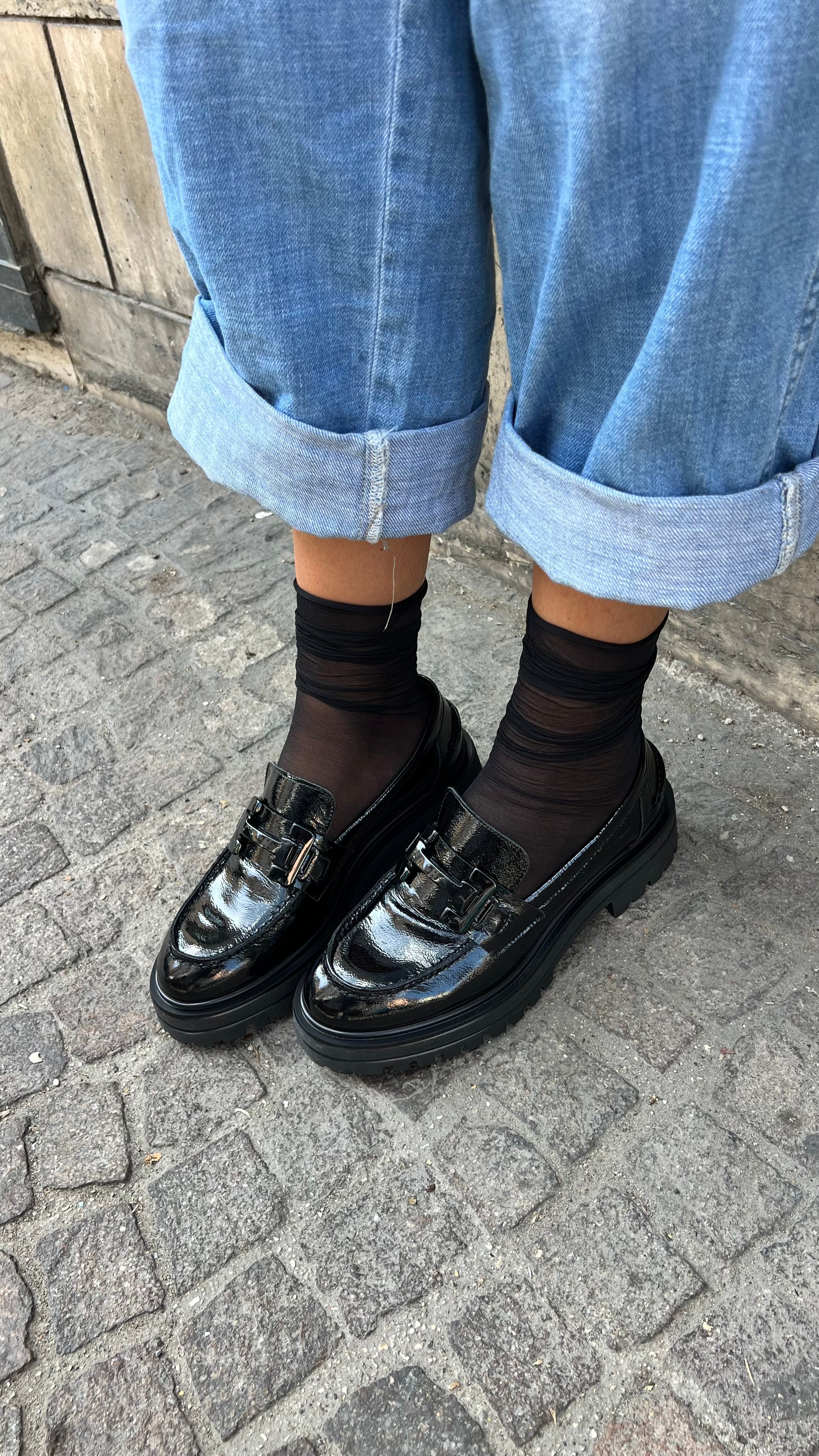 Mocassino pelle nero vernice