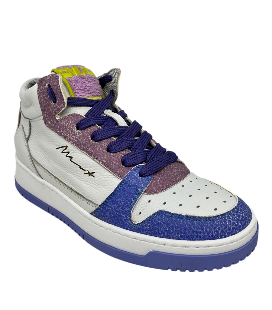 Sneaker pelle bianca e viola Meline’ made in Italy