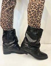 Stivaletto pelle nero zeppa