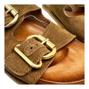 Sandalo doppia fascia camoscio cognac