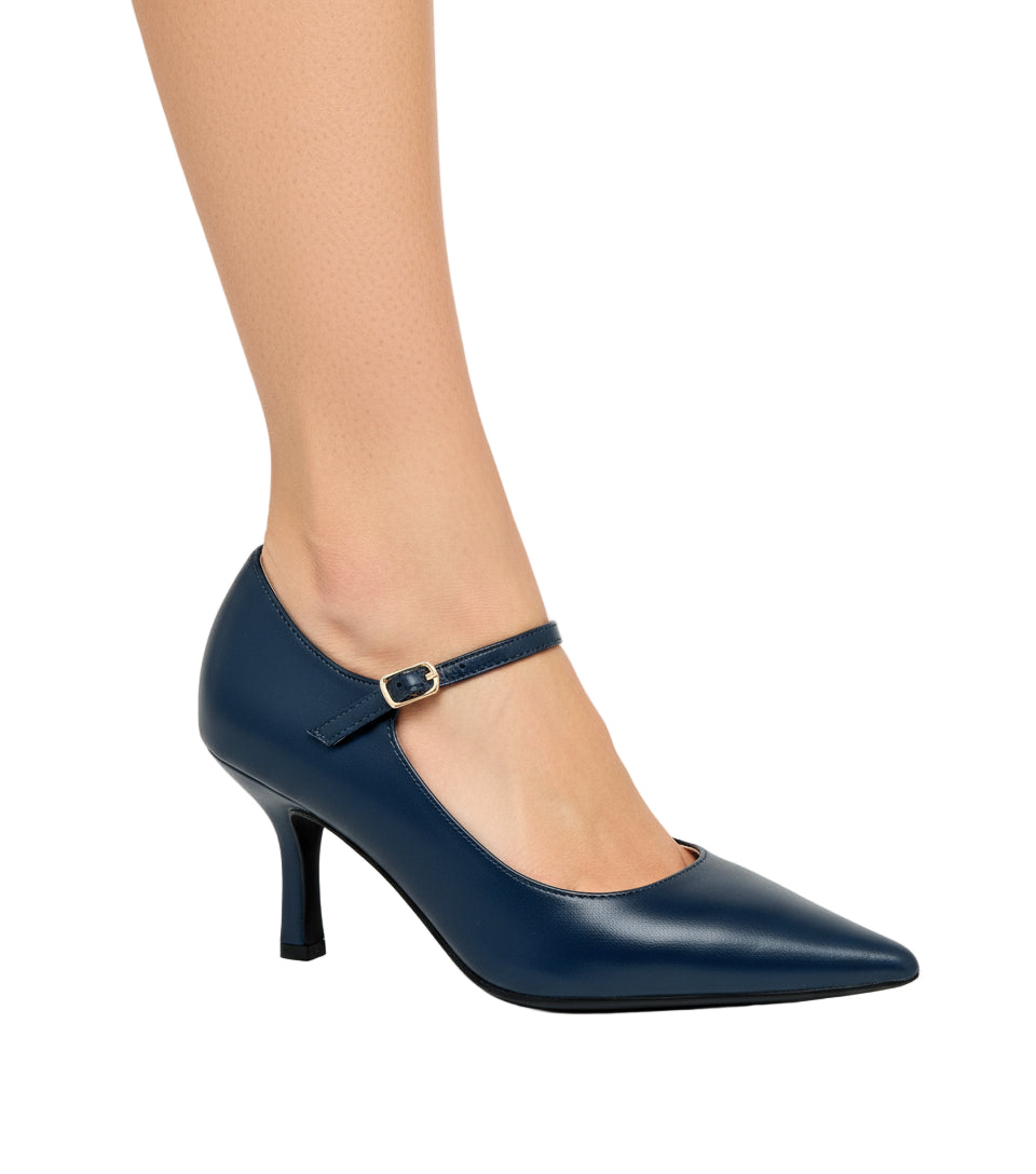 Décolleté pelle blu Sara