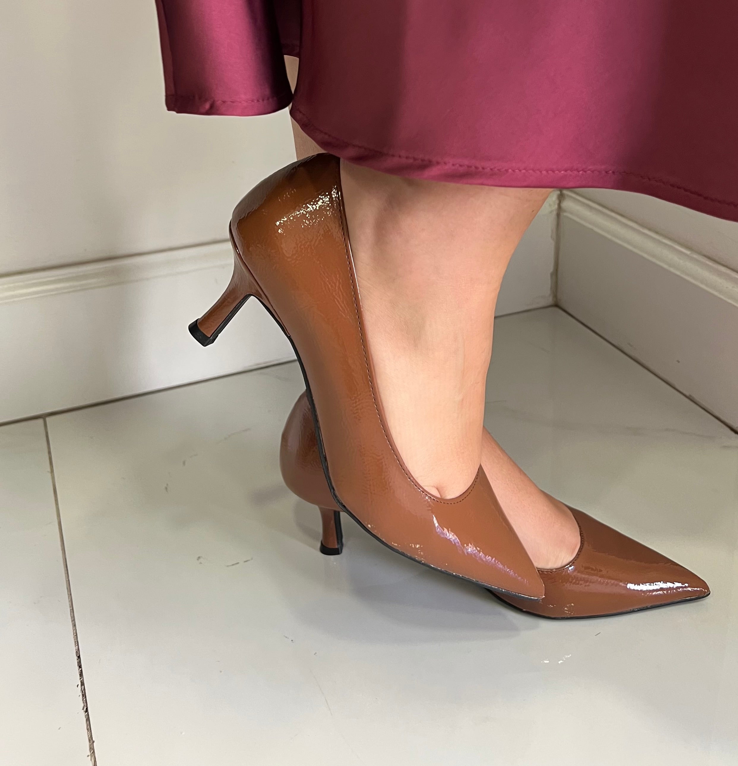 Décolleté vernice cuoio tacco 50 Gaia