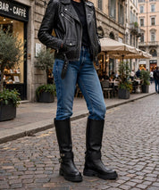 Biker alto pelle nera Kelly