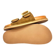 Sandalo doppia fascia camoscio cognac