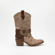 Bottine en raphia et cuir marron foncé