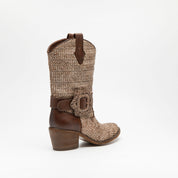 Bottine en raphia et cuir marron foncé