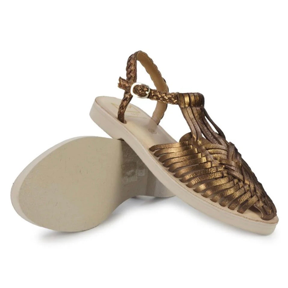 Sandalo intreccio pelle bronzo