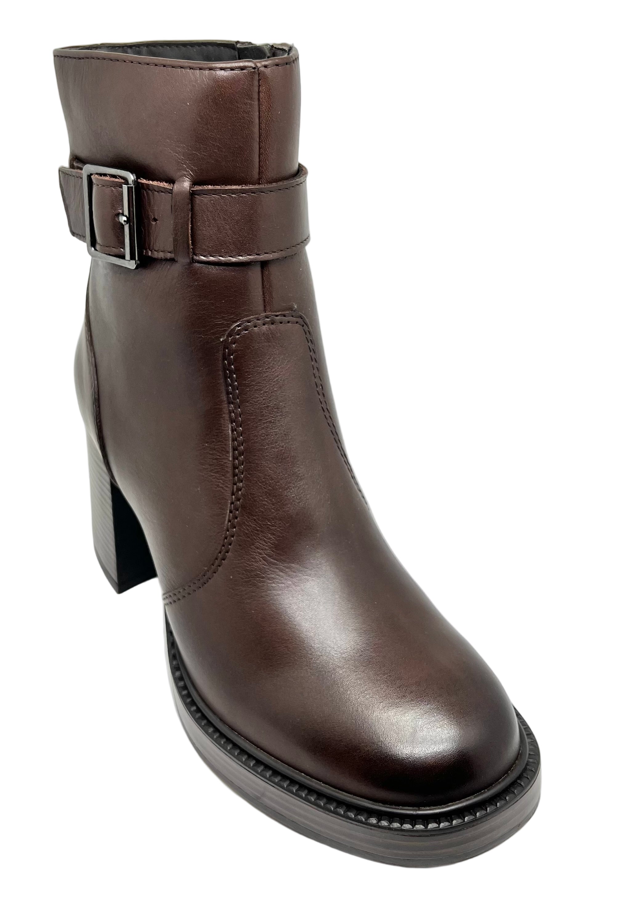 Stivaletto pelle moro tacco largo