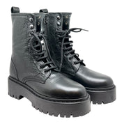Anfibio Donna Nero Platform in Pelle Martellata - Combat Chunky con Zeppa Alta