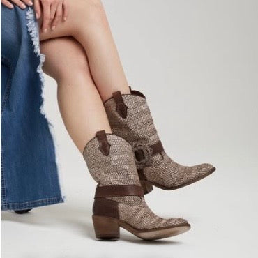 Stivaletto in raffia e pelle moro Mimmù