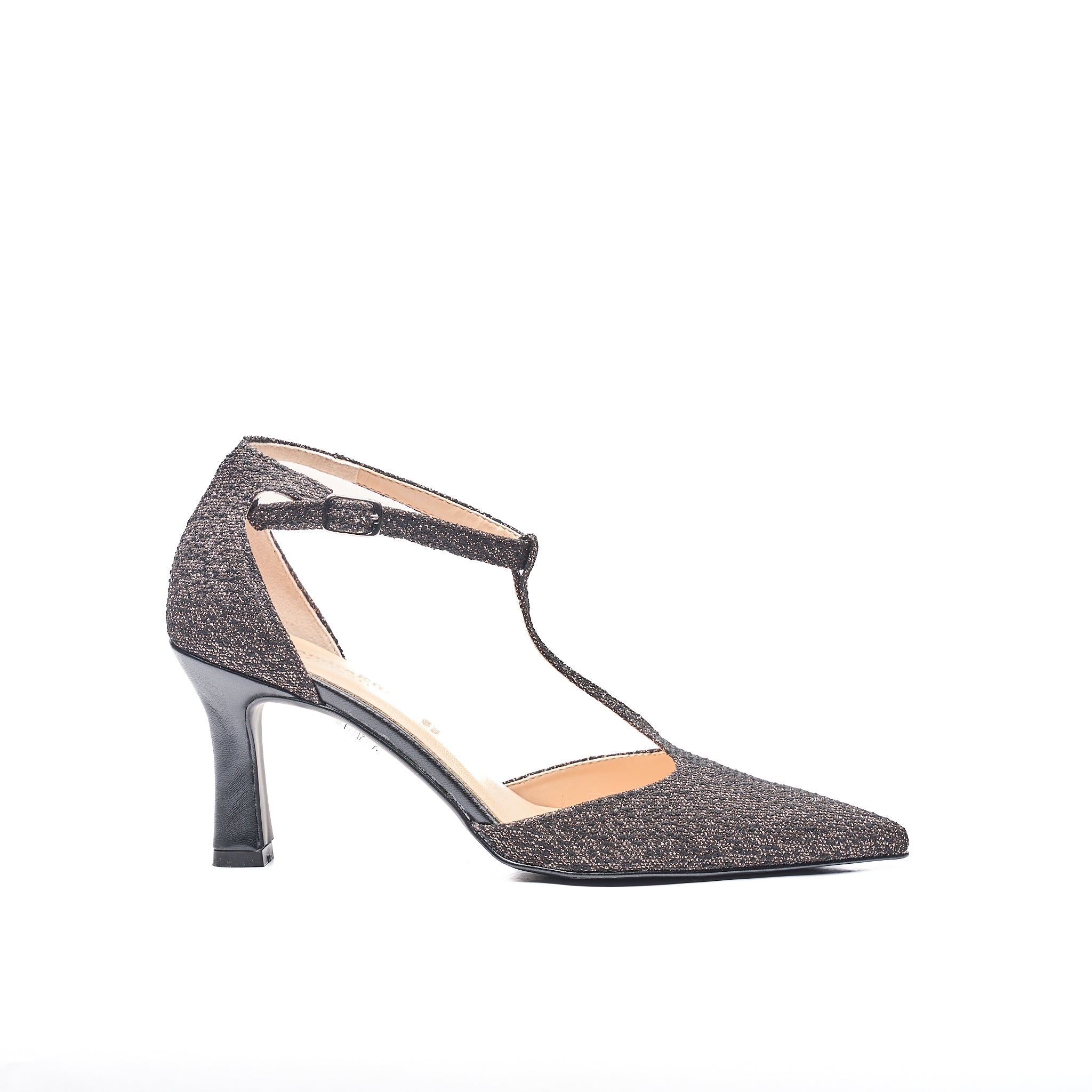 Décolleté tanger laminato nero/bronzo