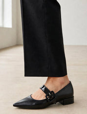 Ballerina Mary Jane Nera a punta con Fibbia Maxi - Tacco Basso 2cm
