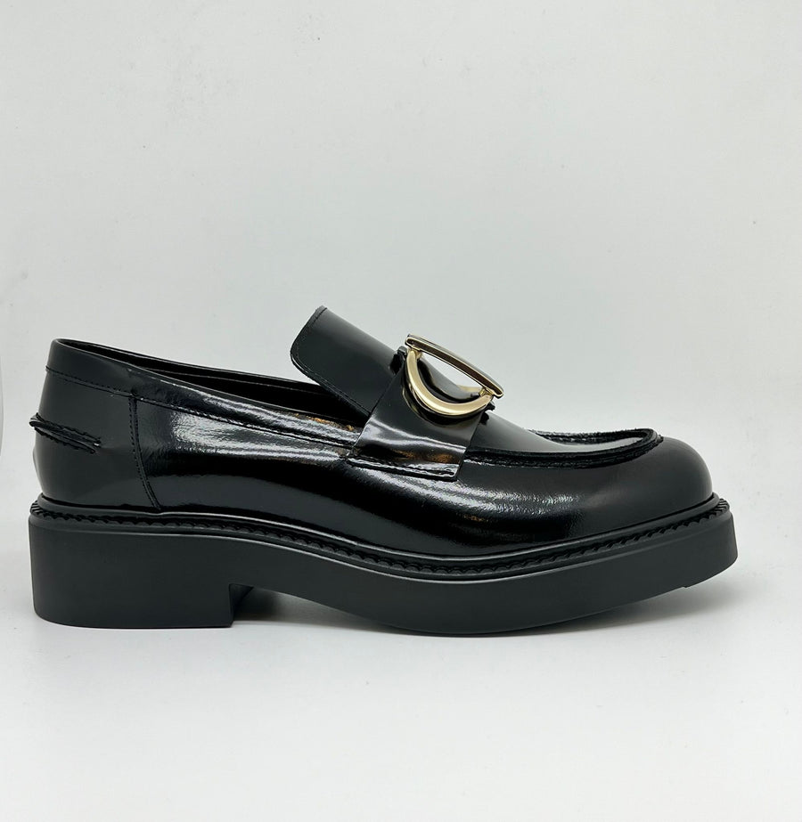 Mocassino VSL nero Gold Buckle