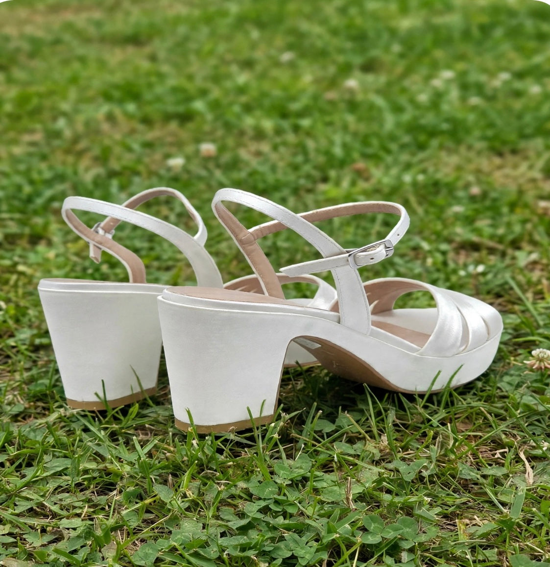 Sandali Sposa Luisa in Raso Bianco seta con Plateau e Tacco Largo - Eleganza e Comfort per il Giorno del Sì