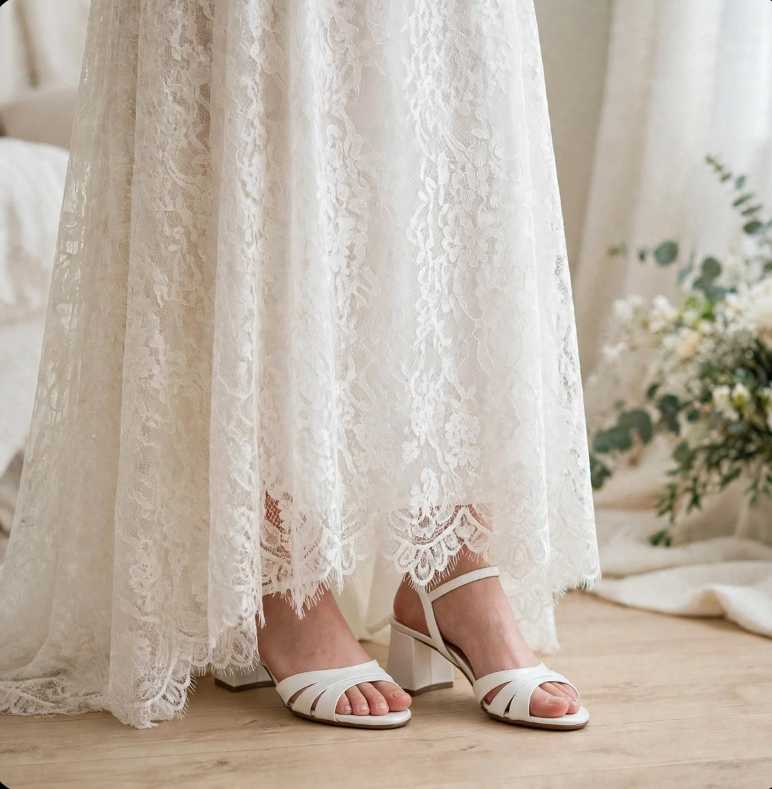 Sandalo sposa Bianco seta con Tacco Largo Emy