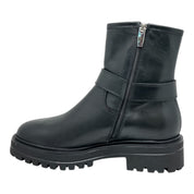 Stivaletto Biker Donna in Vera Pelle Nera - Fibbia Harness e Suola Carrarmato | Made in Italy