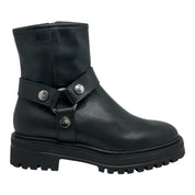 Stivaletto Biker Donna in Vera Pelle Nera - Fibbia Harness e Suola Carrarmato | Made in Italy