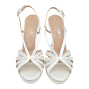 Sandalo Sposa Bianco Seta Raso - Tacco Alto 12cm con Plateau - Scarpa Cerimonia Elegante Donna
