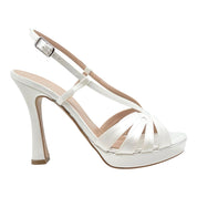 Sandalo Sposa Bianco Seta Raso - Tacco Alto 12cm con Plateau - Scarpa Cerimonia Elegante Donna