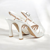 Sandalo Sposa Bianco Seta Raso - Tacco Alto 12cm con Plateau - Scarpa Cerimonia Elegante Donna