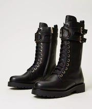 Anfibio Twinset con Ovale T in pelle nero