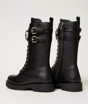 Anfibio Twinset con Ovale T in pelle nero